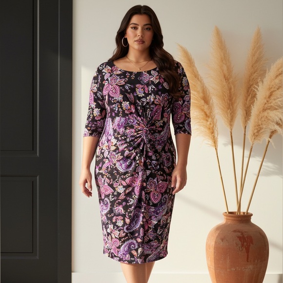 Laura Dresses & Skirts - Elegant Black and Purple Paisley Midi Dress